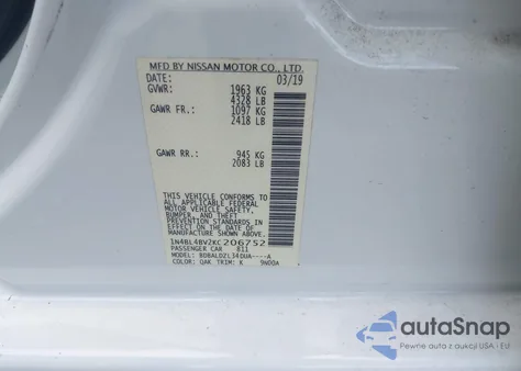 2019 Nissan Altima 2.5 S z USA, uszkodzony, nr VIN 1N4BL4BV2KC206752